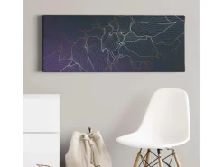 Bricoflor Grafik Wandbild In Blau Und Weiß Metallic Effekt Leinwand Bild Mit Blätter Design Grafisches Wandbild Mit Modernem Muster Für Schlafzimmer* Wanddekoration