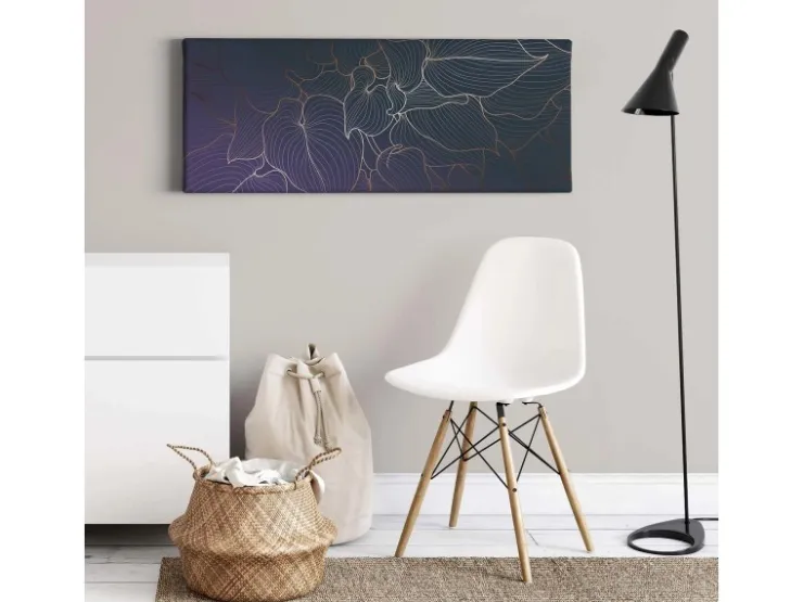Bricoflor Grafik Wandbild In Blau Und Weiß Metallic Effekt Leinwand Bild Mit Blätter Design Grafisches Wandbild Mit Modernem Muster Für Schlafzimmer* Wanddekoration