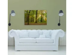 Bricoflor Herbstwald Leinwand Grün Deko Wandbild In 90 X 60 Cm Für Büro Und Schlafzimmer Bild Mit Wald In Sonne Romantisch* Wanddekoration