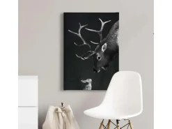 Bricoflor Hirsch Bild Mit Hase Schwarz Weiß Bild Auf Leinwand Mit Tier Motiv Im Winter Look Besonderes Wandbild Ideal Für Wohnzimmer Und Schlafzimmer* Wanddekoration