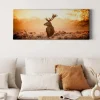 Bricoflor Hirschbild Als Wand Deko Leinwand Bild Mit Hirsch In Sonnenuntergang Idyllisches Wandbild Mit Landschaft Im Winter Für Wohnzimmer Und Flur* Wanddekoration