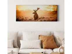 Bricoflor Hirschbild Als Wand Deko Leinwand Bild Mit Hirsch In Sonnenuntergang Idyllisches Wandbild Mit Landschaft Im Winter Für Wohnzimmer Und Flur* Wanddekoration