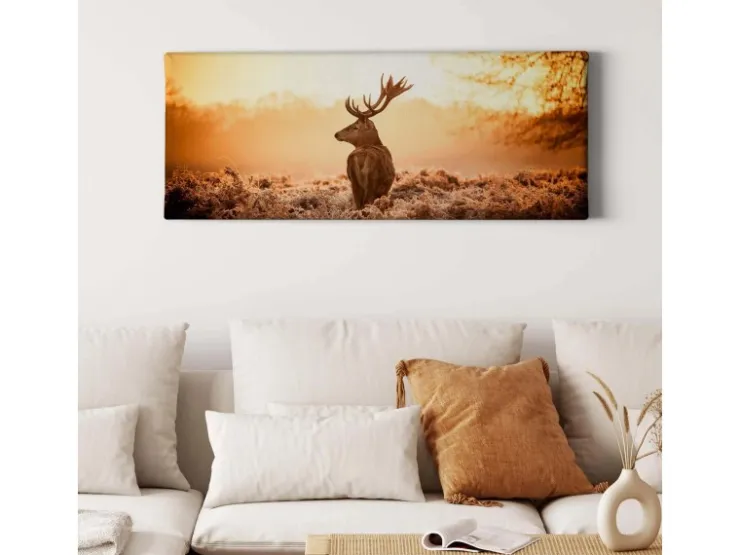 Bricoflor Hirschbild Als Wand Deko Leinwand Bild Mit Hirsch In Sonnenuntergang Idyllisches Wandbild Mit Landschaft Im Winter Für Wohnzimmer Und Flur* Wanddekoration