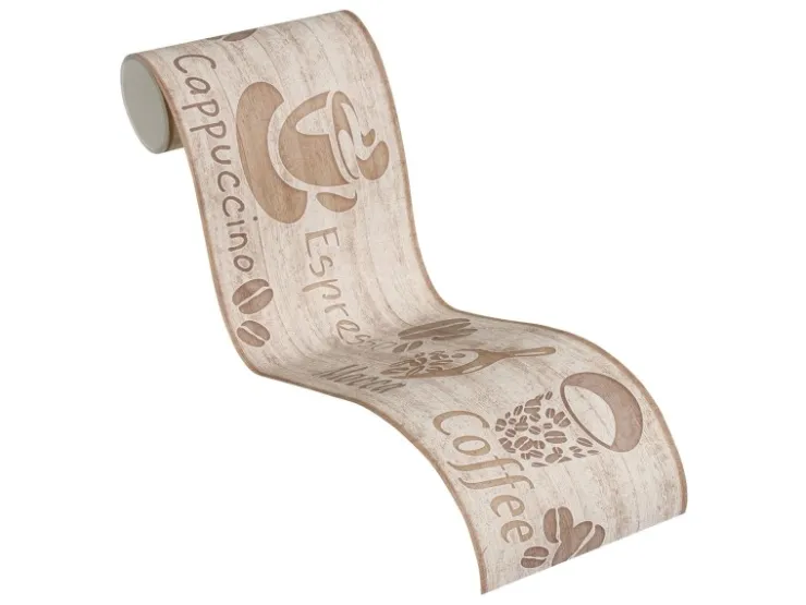Bricoflor Kaffee Tapete als Bordüre in Beige Küchenbordüre mit Kaffeebohnen und Espresso Papier Tapetenbordüre in Holzoptik Ideal für Küche und Cafe* Bordüren