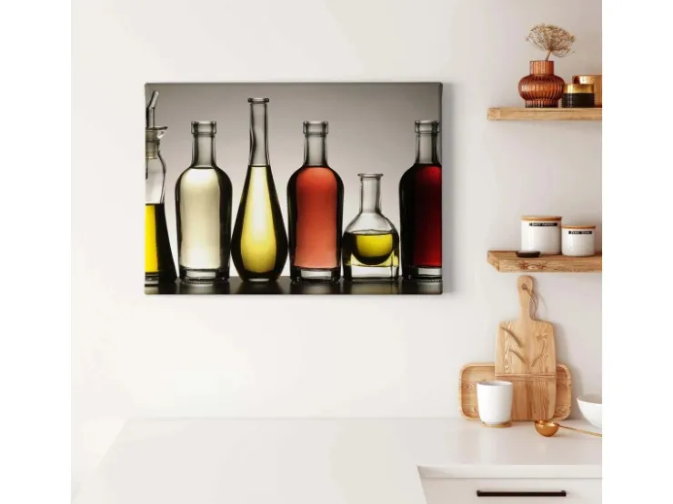 Bricoflor Küchen Bild Mit Olivenöl Und Essig Modernes Leinwandbild Für Küche Und Esszimmer Leinwand Küchenbild In Grau Rot Und Gelb* Wanddekoration