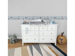 Bricoflor Kindertapete Walen unterwasserwelt Selbstklebende Kinderzimmer Bordüre in Blau Tapetenbordüre mit Schiff und Leuchtturm, gut für Babyzimmer* Bordüren