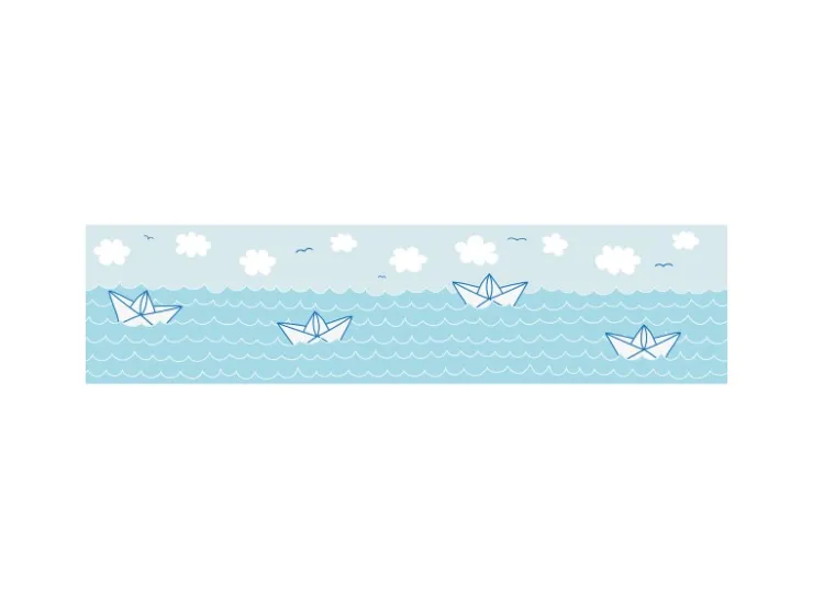 Bricoflor Kinderzimmer Bordüre Maritim in Blau Wolken Tapete mit Boot und Meer Ideal für Babyzimmer Selbstklebende Bordüre aus Vlies* Bordüren