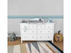 Bricoflor Kinderzimmer Bordüre Maritim in Blau Wolken Tapete mit Boot und Meer Ideal für Babyzimmer Selbstklebende Bordüre aus Vlies* Bordüren