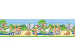 Bricoflor Kinderzimmer Tapetenbordüre mit Zoo Tier Tapeten Bordüre mit Bären und Elefanten für Jungen und Mädchen Bunte Papierbordüre für Babyzimmer* Bordüren
