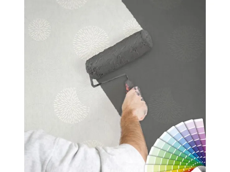 Bricoflor Kreis Tapete Floral überstreichbare Vliestapete mit Blüten Modern für Esszimmer und Wohnzimmer Vlies Mustertapete mit Blumenmuster in Weiß* Tapetenmuster|Überstreichbare Tapeten