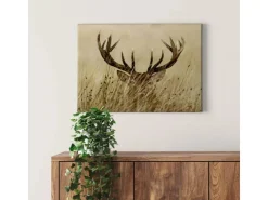 Bricoflor Landhaus Bild Mit Hirsch Tier Wandbild Mit Hirschgeweih Ideal Für Wohnzimmer Und Esszimmer Leinwandbild Mit Geweih In Grün Und Beige* Wanddekoration