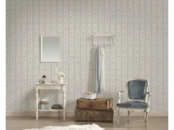 Bricoflor Landhaus Tapete mit Blumen Ideal für Küche und Flur Romantische Vliestapete mit Rosen in Grau Blau im Shabby Chic