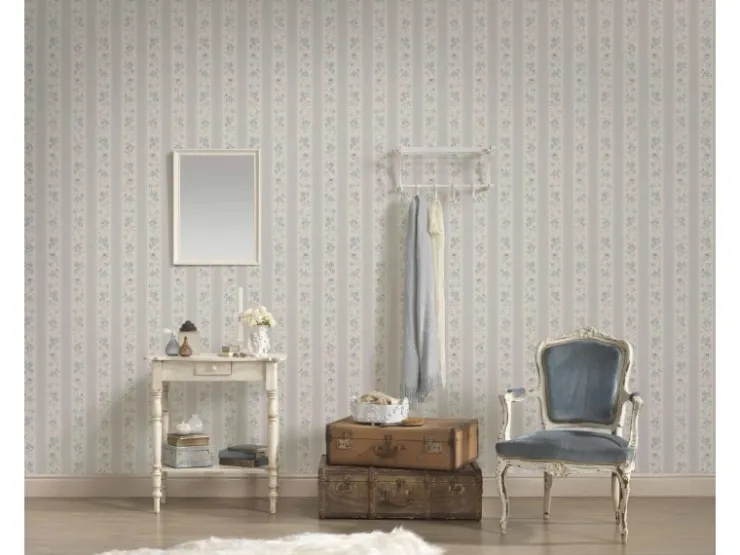 Bricoflor Landhaus Tapete mit Blumen Ideal für Küche und Flur Romantische Vliestapete mit Rosen in Grau Blau im Shabby Chic