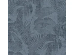 Bricoflor Leinen Tapete in Dunkelblau Palmen Vliestapete Blau in Leinenoptik Boho Mustertapete mit Palmenblätter Farn Design für Wohnzimmer
