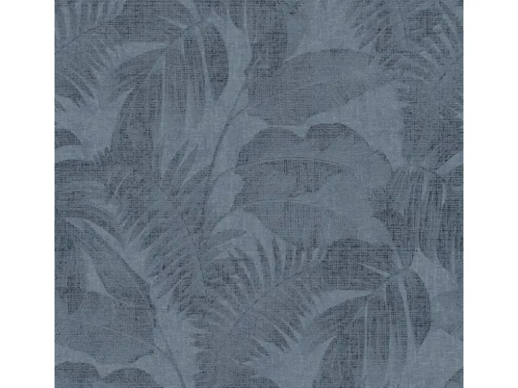 Bricoflor Leinen Tapete in Dunkelblau Palmen Vliestapete Blau in Leinenoptik Boho Mustertapete mit Palmenblätter Farn Design für Wohnzimmer