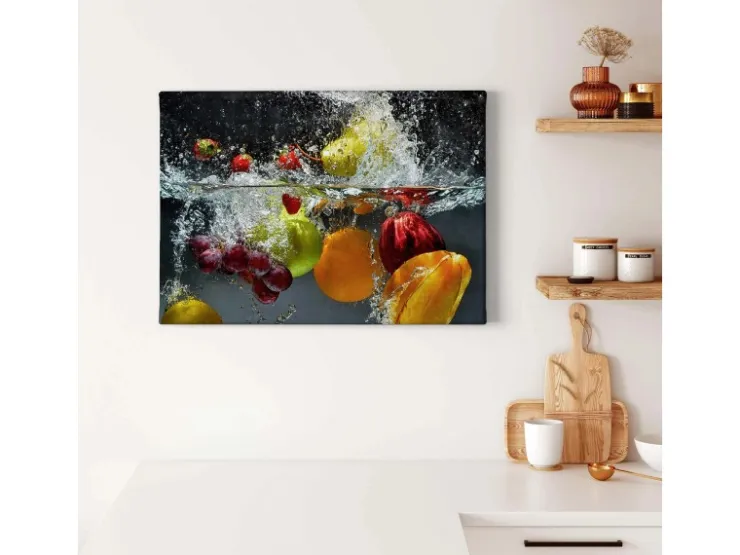 Bricoflor Leinwand Bild Mit Obst Küchenbild Mit Früchten Auf Leinwand Und Keilrahmen Leinwandbild In Schwarz Und Bunt Mit Wasser Design* Wanddekoration