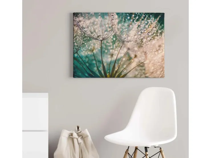 Bricoflor Leinwand Bild Mit Pusteblume Wandbild Mit Pflanze Und Morgentau Schlafzimmer Und Badezimmer Bild Im Wellness Stil In Türkis Und Weiß