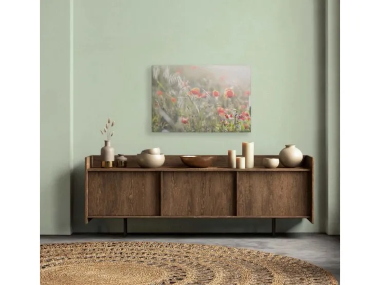 Bricoflor Leinwandbild Mit Mohnblumen In Sonne Wandbild Mit Blumenwiese Auf Leinwand Im Landhausstil Für Küche In 90 X 60 Cm
