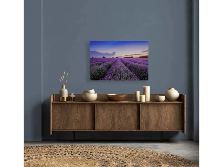 Bricoflor Leinwandbild Mit Lavendel Blau Lila Für Schlafzimmer Und Badezimmer Wandbild Lavendelfeld In Sonnenuntergang Romantisch* Wanddekoration