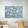 Bricoflor Leinwandbild Mit Kranich Wandbild Mit Vogel Und Kirschblüten In Blau Und Weiß Schlafzimmer Canvas Keilrahmen Bild Im Asiatischen Stil* Wanddekoration