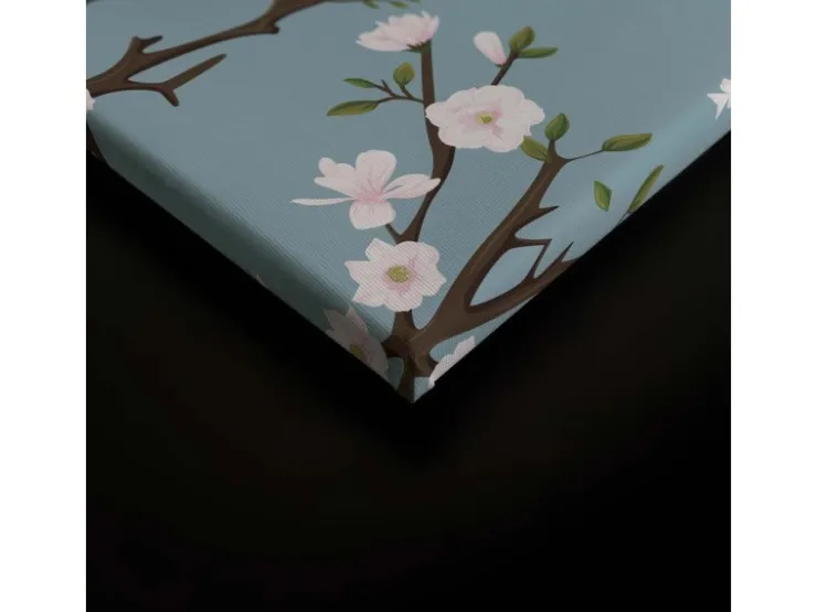 Bricoflor Leinwandbild Mit Kranich Wandbild Mit Vogel Und Kirschblüten In Blau Und Weiß Schlafzimmer Canvas Keilrahmen Bild Im Asiatischen Stil* Wanddekoration