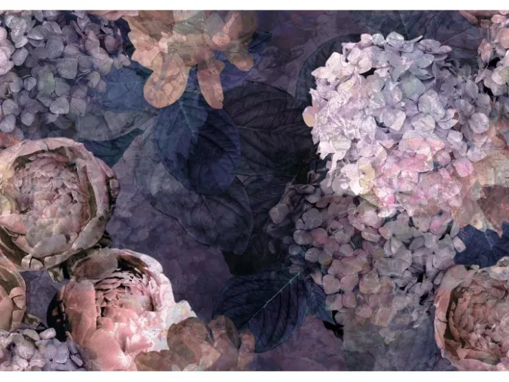 Bricoflor Lila Tapete mit Hortensien und Rosen Vlies Fototapete mit Hortensie und Pfingstrosen Florale Vliestapete in Violett Ideal für Schlafzimmer* Tapetenmuster