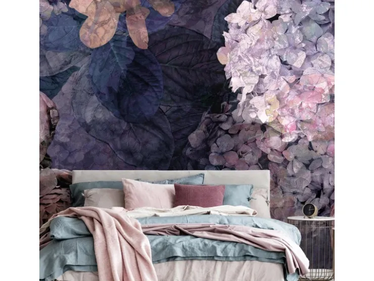 Bricoflor Lila Tapete mit Hortensien und Rosen Vlies Fototapete mit Hortensie und Pfingstrosen Florale Vliestapete in Violett Ideal für Schlafzimmer* Tapetenmuster