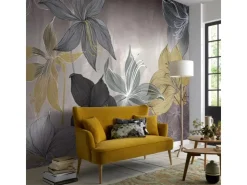Bricoflor Lilien Tapete Grafisch Vlies Fototapete mit Blumen in Grau Gold Ideal für Wohnzimmer und Schlafzimmer Florale Vliestapete Ausgefallen