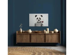 Bricoflor Maritimes Wandbild Panda Mit Pfeife Wohnzimmer Und Kinderzimmer Leinwandbild Mit Pandabär Auf Zickzack Muster 120 X 80* Wanddekoration