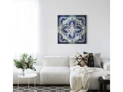 Bricoflor Marokkanisches Leinwand Bild Im Vintage Stil Orientalisches Wandbild In Dunkelblau Und Grau Fliesen Leinwandbild Für Küche Und Schlafzimmer* Wanddekoration