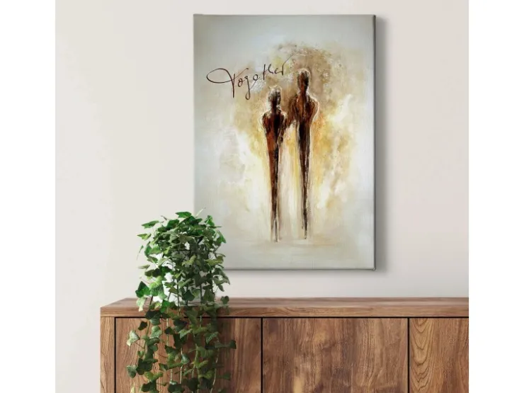 Bricoflor Moderne Kunst Bild Mit Personen Abstrakte Kunst Leinwand Bild In Braun Und Gold Wohnzimmer Und Flur Leinwandbild Im Hochformat* Wanddekoration