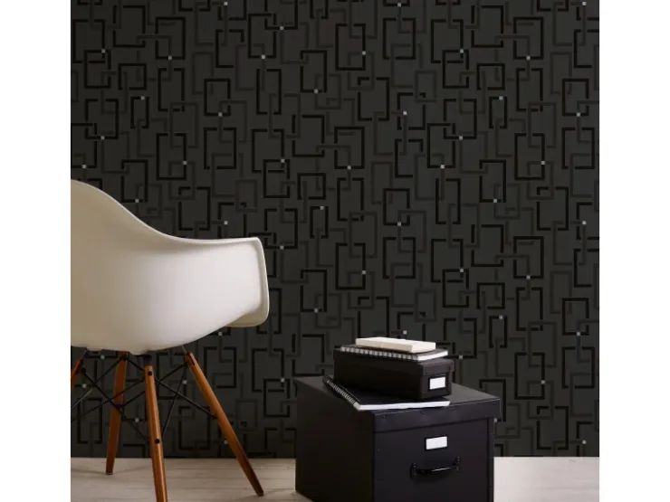 Bricoflor Moderne Tapete anthrazit Schwarz Geometrische Vliestapete mit Muster aus Vinyl Schwarze Wandtapete Ideal für Wohnzimmer und Küche* Dekorative Tapeten