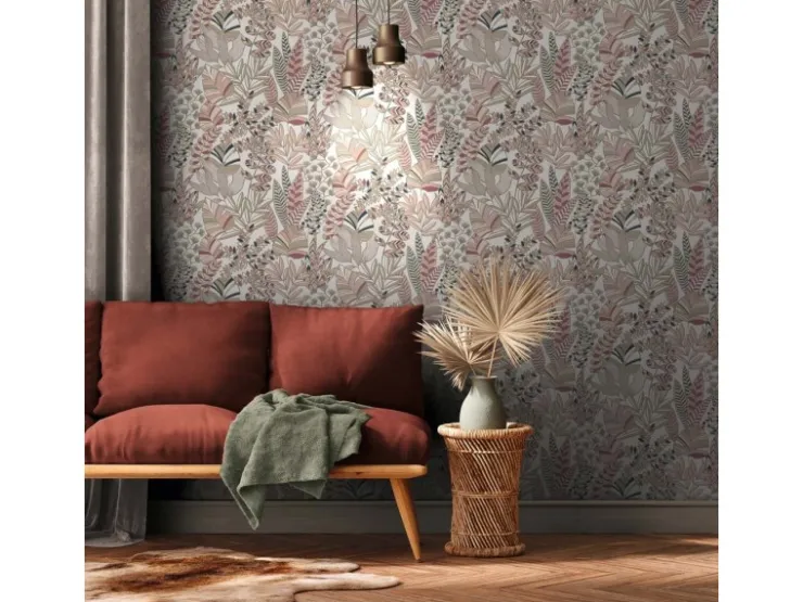 Bricoflor Moderne Tapete mit Blätter Muster Romantische Vliestapete Weiß Rosa Gold Florale Mustertapete mit Metallic Effekt* Tapetenmuster