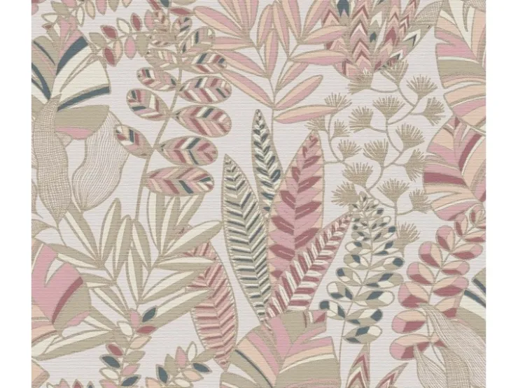 Bricoflor Moderne Tapete mit Blätter Muster Romantische Vliestapete Weiß Rosa Gold Florale Mustertapete mit Metallic Effekt* Tapetenmuster