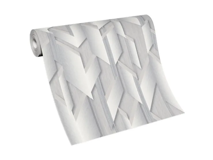 Bricoflor Moderne Tapete für Schlafzimmer in Grau Silber Geometrische Vliestapete mit 3D Metallic Effekt Vlies Mustertapete in Hellgrau* Tapetenmuster