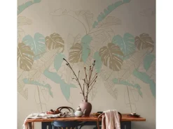 Bricoflor Monstera Tapete In Beige Mint Gold Moderne Fototapete Mit Palmenblättern Vlies Mustertapete Ideal Für Wohnzimmer