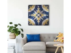 Bricoflor Mosaik Leinwand Bild Orientalisches Wandbild In Dunkelblau Und Gelb Boho Leinwand Bild In Fliesenoptik Ideal Für Küche Und Schlafzimmer* Wanddekoration
