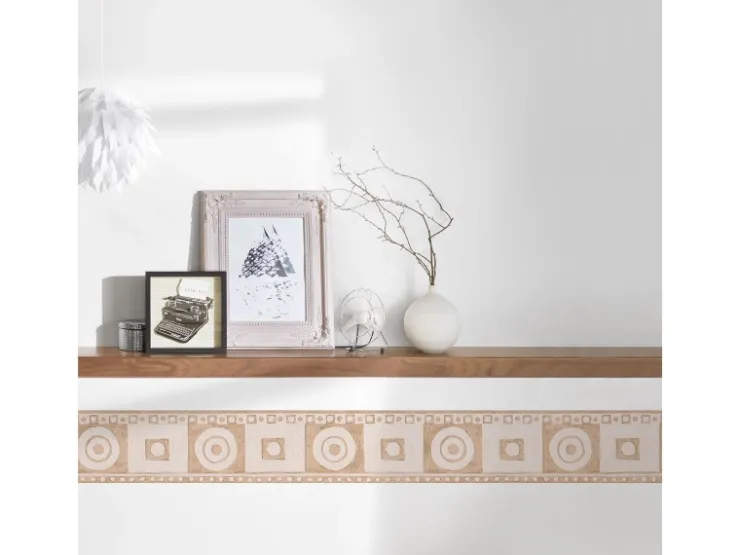 Bricoflor Naturstein Tapeten Bordüre für Küche und Badezimmer Mediterrane Tapetenbordüre aus Vlies und Vinyl Beige Tapetenborte in Mosaik Optik