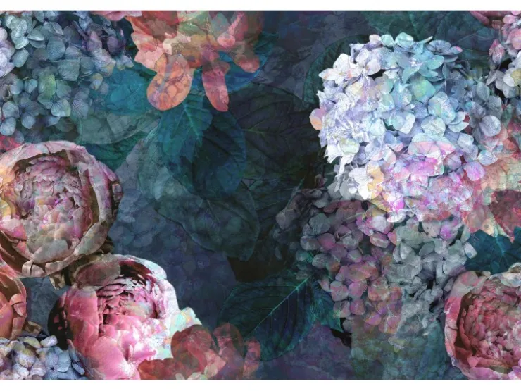 Bricoflor Romantische Tapete mit Hortensie und Pfingstrosen Blumen Fototapete mit Rosen und Hortensien Vlies Blumentapete in Blau Lila* Fototapeten|Tapetenmuster