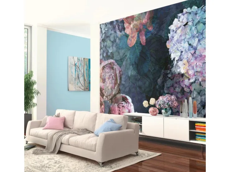 Bricoflor Romantische Tapete mit Hortensie und Pfingstrosen Blumen Fototapete mit Rosen und Hortensien Vlies Blumentapete in Blau Lila* Fototapeten|Tapetenmuster