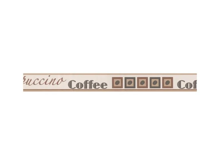 Bricoflor Schmale Tapetenbordüre für Küche Kaffee Tapete mit Vinyl Selbstklebende Tapeten Bordüre in Beige und Braun mit Keffeebohnen* Klebefolien|Bordüren