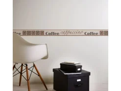 Bricoflor Schmale Tapetenbordüre für Küche Kaffee Tapete mit Vinyl Selbstklebende Tapeten Bordüre in Beige und Braun mit Keffeebohnen* Klebefolien|Bordüren