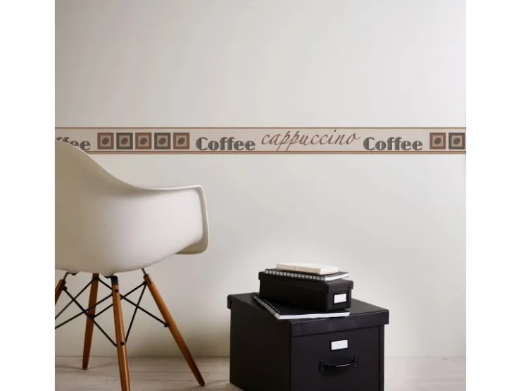 Bricoflor Schmale Tapetenbordüre für Küche Kaffee Tapete mit Vinyl Selbstklebende Tapeten Bordüre in Beige und Braun mit Keffeebohnen* Klebefolien|Bordüren