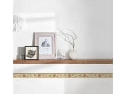 Bricoflor Schmale Tapetenbordüre Selbstklebend Blumen Bordüre in Gold Braun Florale Wandbordüre aus Vlies und Vinyl für Küche und Badezimmer* Bordüren