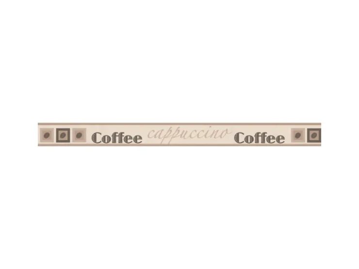 Bricoflor Schmale Tapetenborte für Küche Selbstklebende Tapeten Bordüre mit Kaffee Design in Beige Braun Cafe Wandbordüre mit Schriftzug aus Vinyl* Bordüren