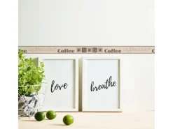 Bricoflor Schmale Tapetenborte für Küche Selbstklebende Tapeten Bordüre mit Kaffee Design in Beige Braun Cafe Wandbordüre mit Schriftzug aus Vinyl* Bordüren