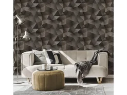Bricoflor Schwarze Tapete Grafisches Muster Metallic Vliestapete mit Dreieck Muster Vlies Mustertapete Geometrisch Ideal für Büro und Wohnzimmer* Tapetenmuster