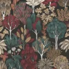 Bricoflor Schwarze Waldtapete Elegante Tapete mit Bäumen in Grün und Rot Wohnzimmer und Esszimmer Vliestapete mit Baum Muster* Tapetenmuster