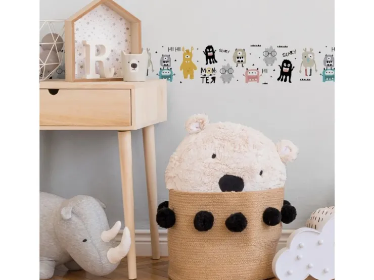 Bricoflor Selbstklebende Bordüre für Kinderzimmer Monster Tapete in Bunt Ideal für Jungen und Mädchen Tapetenbordüre aus Vlies für Kinder* Klebefolien|Bordüren