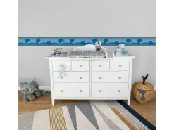Bricoflor Selbstklebende Bordüre für Kinderzimmer Babyzimmer Tapete Wale Blau Tapetenbordüre Maritim Ideal für Jungen und Mädchen